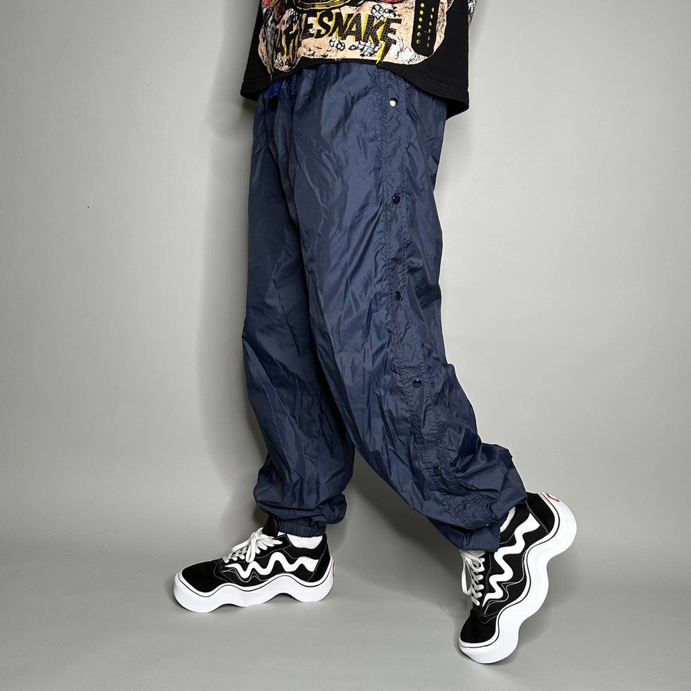 COPY - Vintage Breakaway Track Pants Navy Blue Nylon Joggers Elastic Cuff Big C…